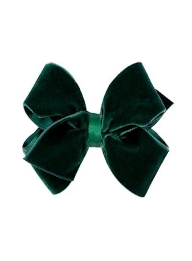 Wee Ones Girls' Classic Velvet Hair Bow on a WeeStay No-Slip Hair Clip, Satin Lining, For All Hair Types, Mini, Forest Green - Image 1